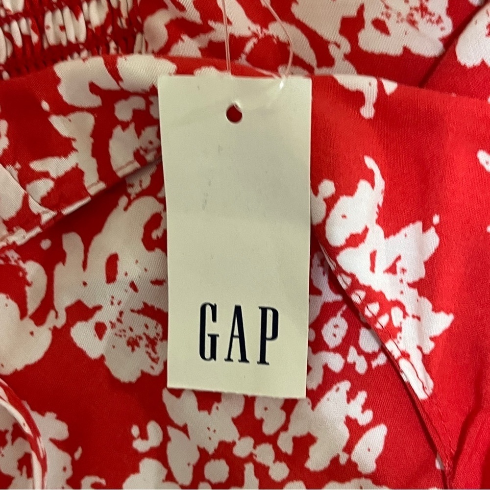GAP Red White Floral Mini Dress Small NWT Fit Flare Spaghetti Strap Smocked Back - Picture 7 of 12